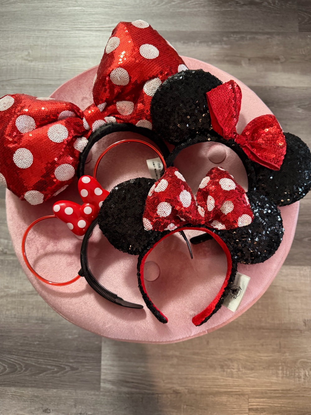 Lot of 4 Classic Minnie Mouse Ears: Red, White & Black with Polka Dots & Sequins